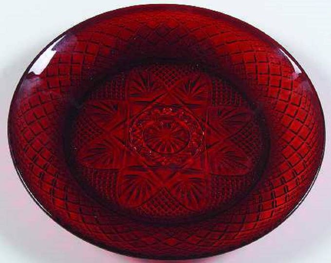 2 - Red Christmas Luncheon Plate, Cristal D’Arques Durand, Christmas Bowl, Ruby Red Lunch Plates, Pressed Cut Glass, Dinnerware