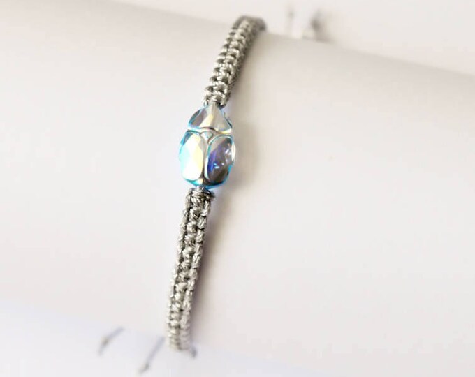 Aquamaryn ABx2 Swarovsky Scarab Bracelet Crystal Bracelet Friendship Bracelets Woven bracelet Silver Metallic twine minimalist thread