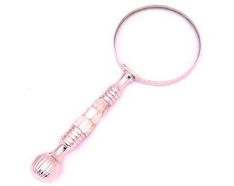 Vintage Magnifying Glass, Desk Magnifying Glass, Mother of Pearl Magnifying Glass, Glass Magnifier, Large Magnifying Glass, Shell Inlay