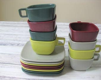 Melamine Cups and Saucers, Brookpark Modern Design, Joan Luntz, set of 8