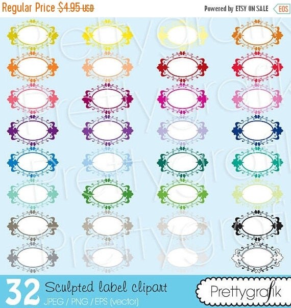 80% OFF SALE 32 sculpted label clipart commercial use, vector graphics, digital clip art, digital images - CL493 Il_570xn