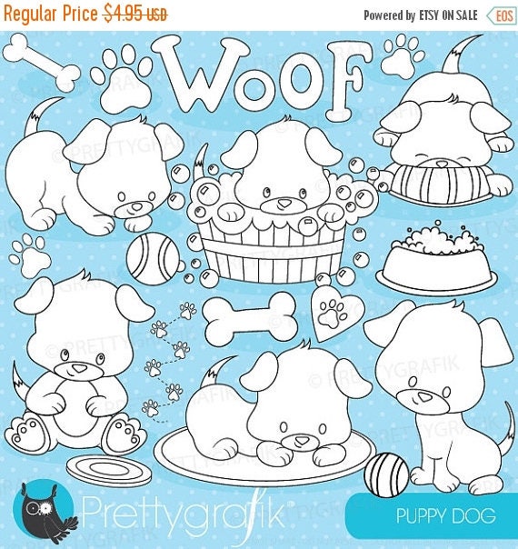 80% OFF SALE Puppy dog digital stamp commercial use, vector graphics, digital stamp, digital images - DS817 Il_570xn