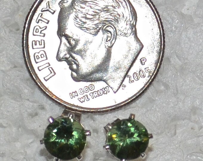 Green Apatite Studs, 5mm Round, Natural, Set in Sterling Silver P1119