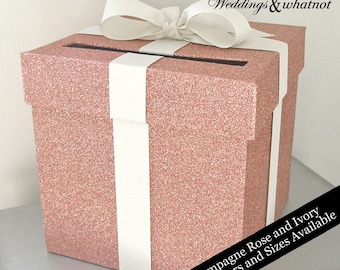 Champagne Rose and Ivory Wedding Card Box with Bow- Choose Your Colors and Size