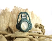 Macrame ring, rasta bead, hair accessory, mother of pearl jewelry, teal, hippie hair ring, dreadlock bead
