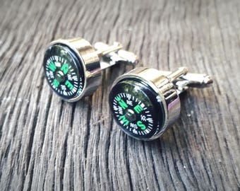 Working Compass Cufflinks - Handmade - Travel Gift