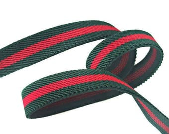 Green Red Striped Gucci Style Rubber Elastic Ribbon Trim for DIY Fashion