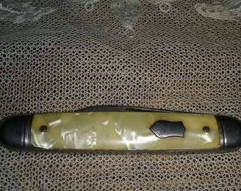 Vintage pocket knife mother of pearl two blades patented
