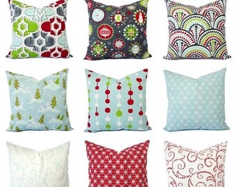 15% OFF SALE Holiday Pillow Covers - Red Pillow Shams - Blue Pillows - Christmas Decorative Pillows - 16 x 16 Pillow Cover 18 x 18 Pillow Sh