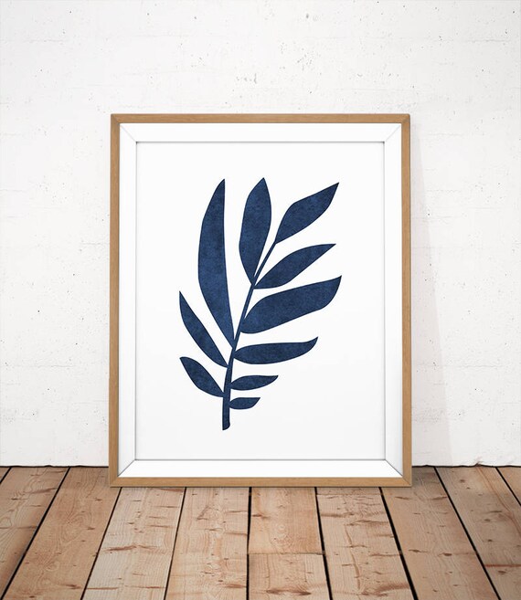 Navy Botanical Print Botanical Wall Art Navy Blue