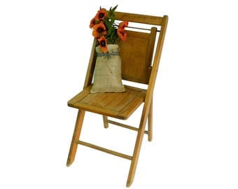 Vintage Slatted Wooden Folding Chair, Porch Decor, Wedding Seating, Lot 8