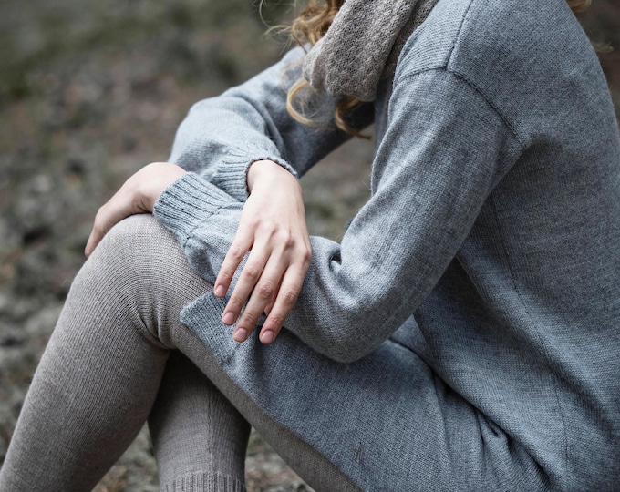 Alpaca leggings for woman / adult knit pants / baby alpaca wool leggings / slim fit knitted pants / gray / brown