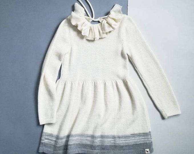 SAMPLE SALE Ruffle collar dress / knitted baby alpaca dress / navy knit dress / winter dress / knitted girl dress / ruffle collar wool dress