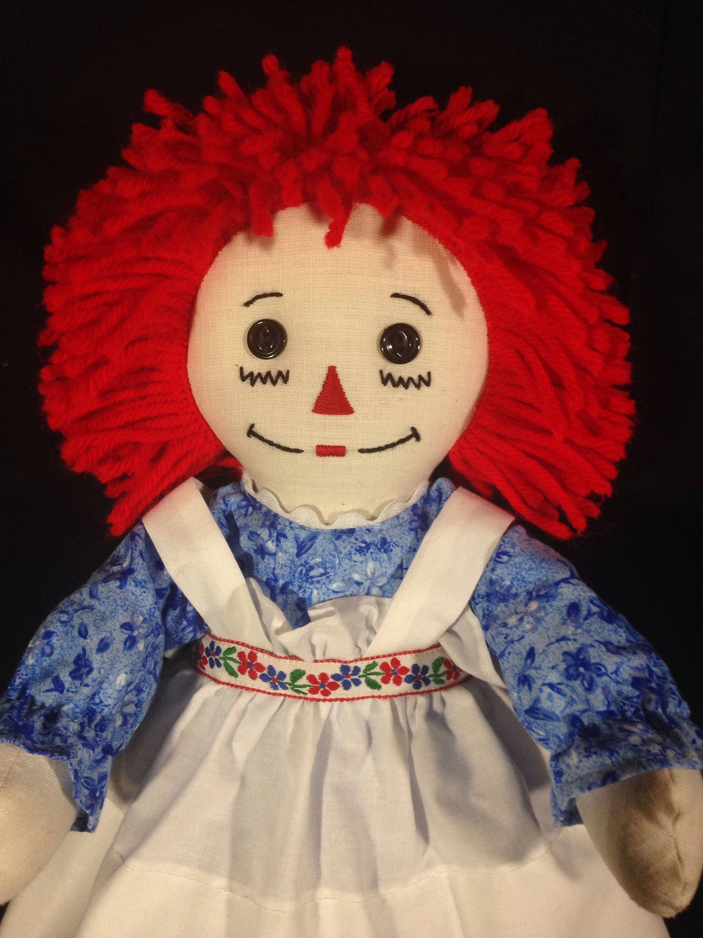 15 INCH Raggedy Ann Doll/Handmade Red Hair Blue Dress with