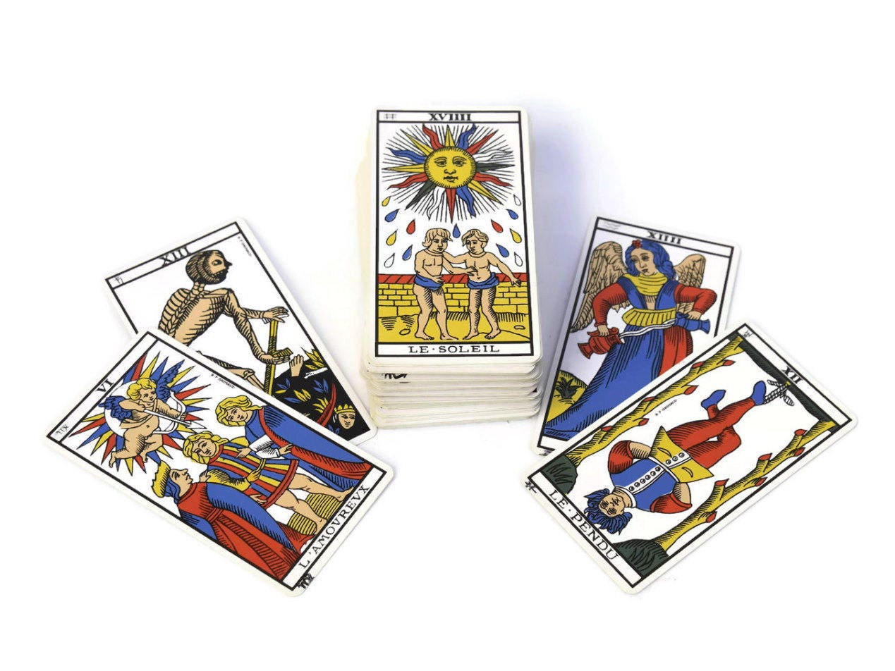 Tarot Cards. Vintage French Tarot de Marseilles Fortune Telling Cards.