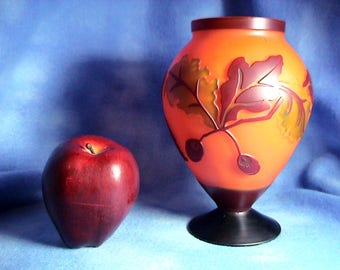 Vintage Cameo Glass Vase, Autum Color Motif, Free Shipping (348)