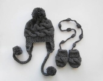 SALE 15% DISCOUNT Newborn Baby Winter Hat and Mittens , Baby Boy Hat and Mittens , Knit Baby Hat and Mittens for Baby