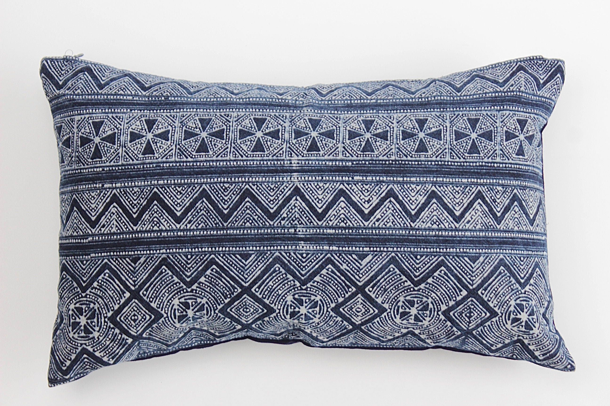 Blue Navy Nautical VINTAGE Hand Woven HEMP HMONG Pillow Ethnic