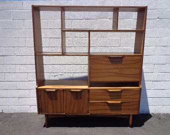 Desk MCM Wall Unit Mid Century Modern Danish Style Bookcase Divider Storage Display Bookcase Bookshelf Etagere Storage Laptop Table Cubbies