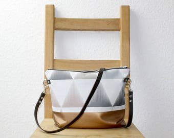 Triangles copper cross body bag with leather handle, ladies handbag, handbag, shoulder bag, Tote, ladies bag