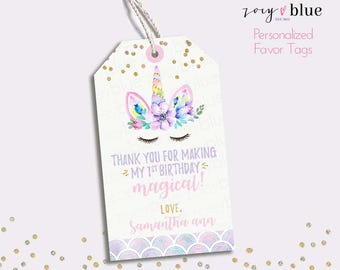 Unicorn Favor Tags - Unicorn Horn Birthday Thank You Tags - Colorful Magical Unicorn Party Favors - Printable Party favor -Personalized