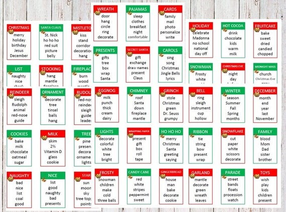 Printable Christmas Holiday Taboo Game Cards Instant Download Game Printable Christmas Holiday Taboo Game Cards Instant Download Game