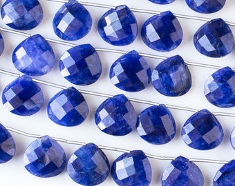 Gemstone Briolette Beads - Sapphire - Faceted Hand Cut - Grade AA Quality - 14mm - Top Drilled Horizontal 1mm - 01 pieces per order