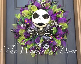 Jack Skellington Wreath Nightmare Before Christmas Wreath Jack snd Sally Wreath Pumpkin King