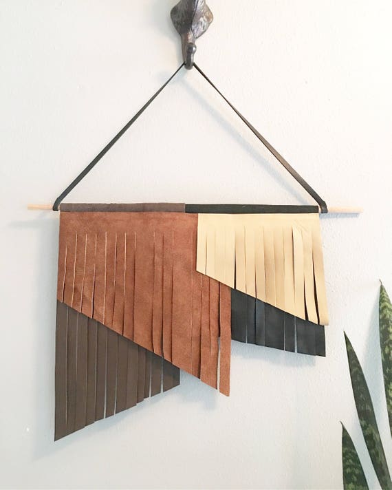 Leather fringe wall hanging western boho nursery modern