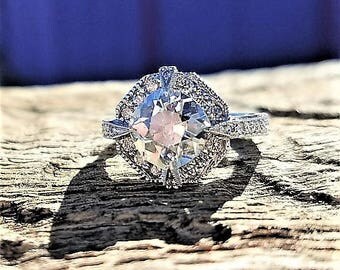 Art Deco Engagement Ring 2.40ct Old European Cut Diamond Unique Engagement Ring Vintage Antique Style 14k White Gold Appraised Certified