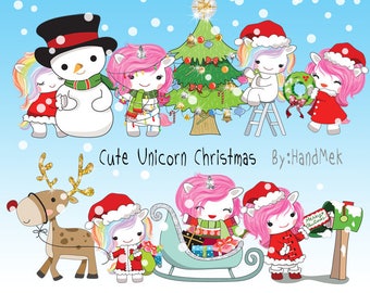 Cute Unicorn Christmas clipart instant download PNG file - 300 dpi