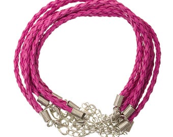 Faux leather braided fuchsia 20cm bracelet