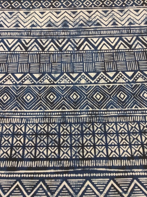 Blue and White Mud Cloth Print Upholstery fabric sold per