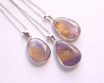Ametrine Necklace Ametrine Pendant Ametrine Jewelry Stone Teardrop Necklace Silver Ametrine Stone Necklace Chain Ametrine Teardrop Purple