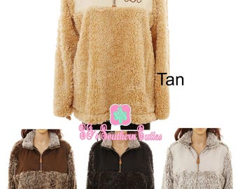 PRE-ORDER Monogrammed Sherpa Pullover, Personalized Sherpa Pullover Quarter zip up pullover