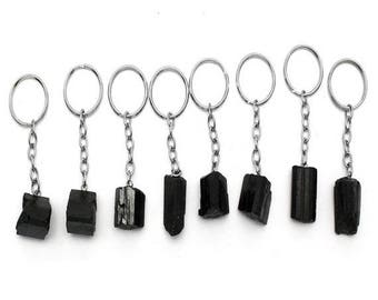 15% off Christmas in July Tourmaline Stone Silver Toned Key Chain - Natural Black Tourmaline Keychain RK45B3b