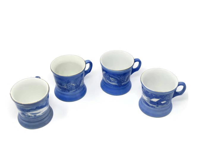 Currier and Ives The Old Homestead Mug Set - Blue Decorative Mugs - Coffee Tea Cups - Housewares Collectable Home Decor Cottage Chic Mom