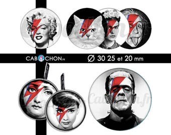 Stardust • 45 Images Digitales RONDES 30 25 20 mm ziggy bowie marilyn monroe chat joconde cabochon bijoux frida kahlo einstein frankeinstein