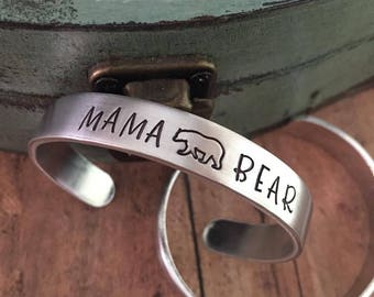 Mama Bear Bracelet, Mama Bear Jewelry, Aluminum Cuff, Gifts for Mom, Gifts for Her, Hand Stamped Bracelet, New Mom Gifts, Mother's Day Gift