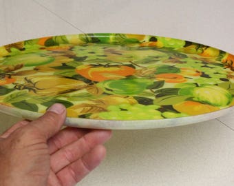 Flower Power Serving Tray Mid Century Modern Fiberglass Resin 17" Round