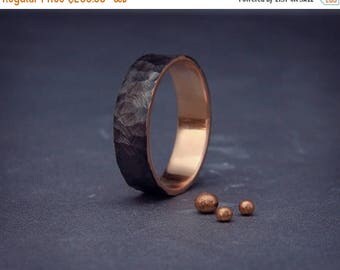 SALE in July! Black 14k Rose Gold Men's wedding ring |Handmade 14k solid rose gold rough faceted men wedding band | 3mm, 4mm, 5mm, 6mm, 7mm