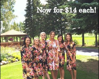 Bridesmaids robes,Set of 6,Cotton Floral kimono robe,Getting ready robes,Bridesmaids gifts,Wedding Gift,Bridal shower gift,Maid of Honor,Spa