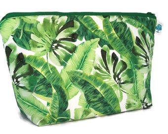 Extra Large Cosmetic Bag - Toiletry Bag - Travel Bag - Makeup Bag - Wet Bag - Cosmetic Bag -Accessory Pouch - Tropical Palm Leaves