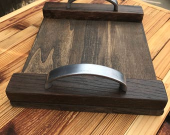 Small Handcrafted Poplar / Walnut Wooden Tray with Reclaimed silver handles