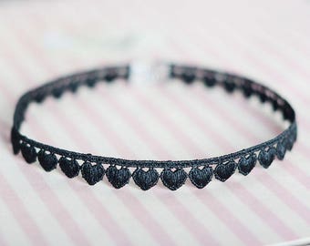 black hearts choker, lace choker,black lace necklace,black choker