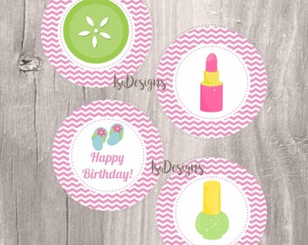 Spa party centerpieces, printable pink spa birthday party centerpieces, INSTANT DOWNLOAD,spa party circles, girl birthday party decoration