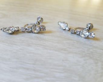 Vintage Rhinestone Drop Earrings/Screwback Earrings