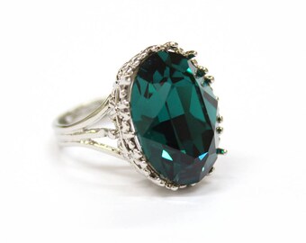 gothic wedding ring alternative engagement ring antique silver emerald swarovski crystal stone - Gothic Wedding Rings gothic wedding ring alternative engagement ring antique silver emerald swarovski crystal stone - Gothic Wedding Rings