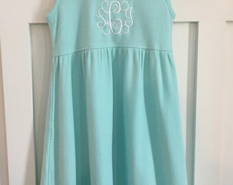 Monogrammed Girls Ruffle Knit Dress - AQUA Dress - Beach Pictures
