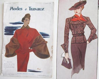 46 pages of 1930s French high fashion, projects & adverts! "Modes et Travaux"~Stunning illustrations!~Costume designer~Fashion historian